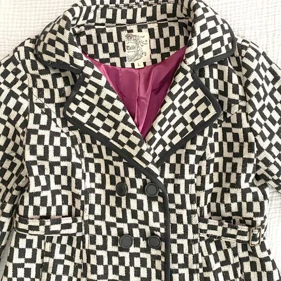 Tulle Checked Black and White Coat (Sz. L) - Picture 2 of 11